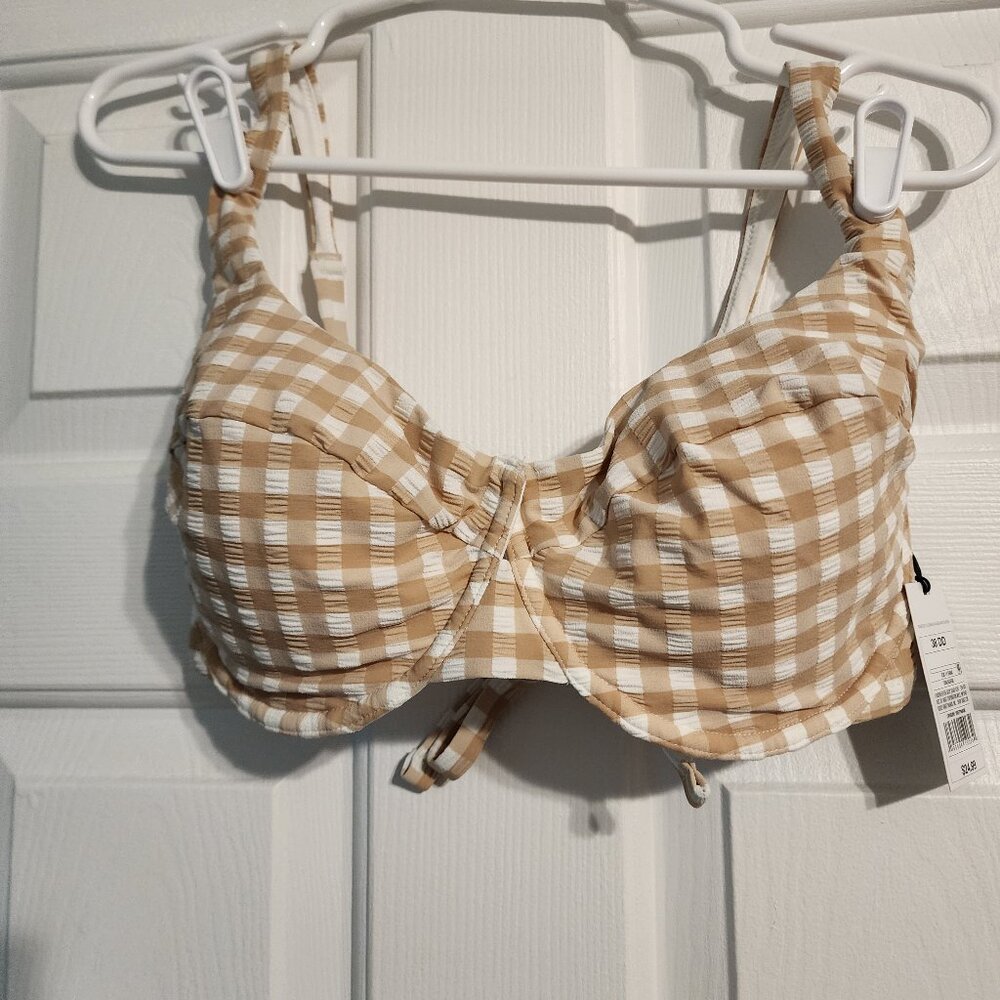 Shade & Shore Tan Plaid Bikini 38DD Top and XL Bottoms
